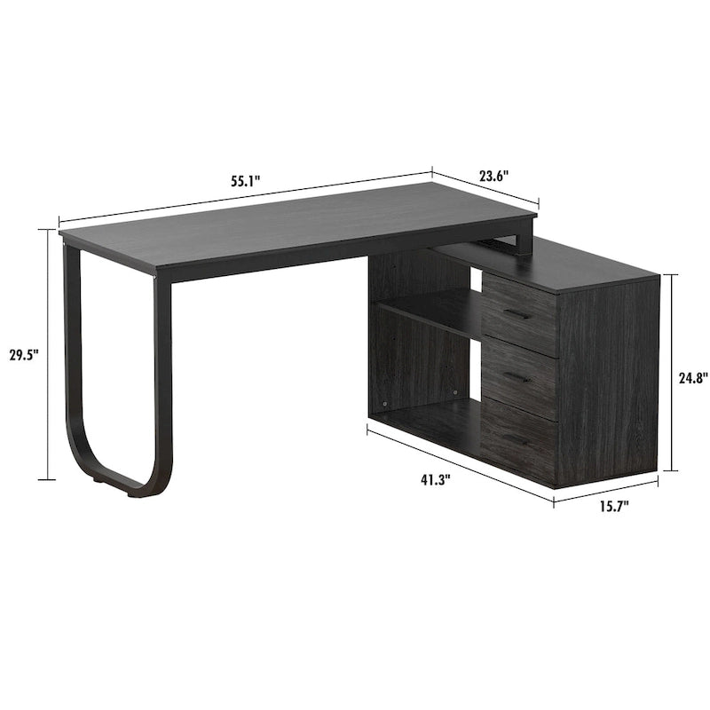 3-Drawer L-Shape Executive Desk Computer Tables With Storage Cabinet