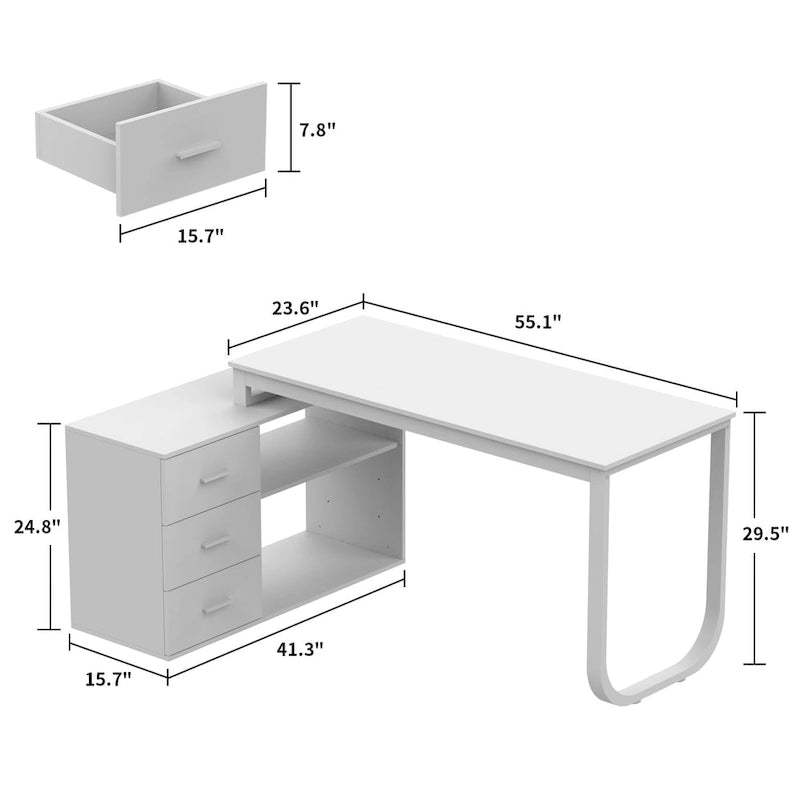 3-Drawer L-Shape Executive Desk Computer Tables With Storage Cabinet
