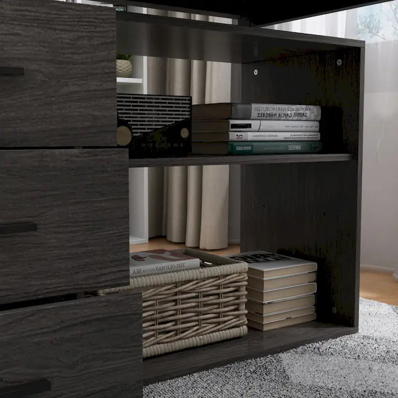 3-Drawer L-Shape Executive Desk Computer Tables With Storage Cabinet