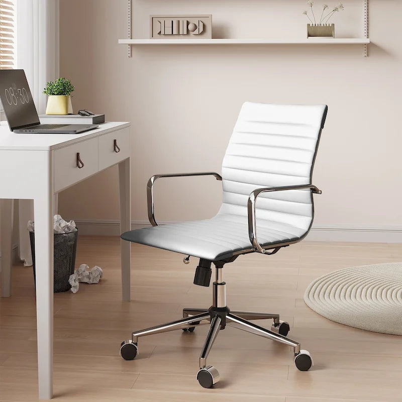 CAROCC Ribbed Computer Office Chair Swivel Lift tilt function Ergonomic Premium Leather Desk Armchair