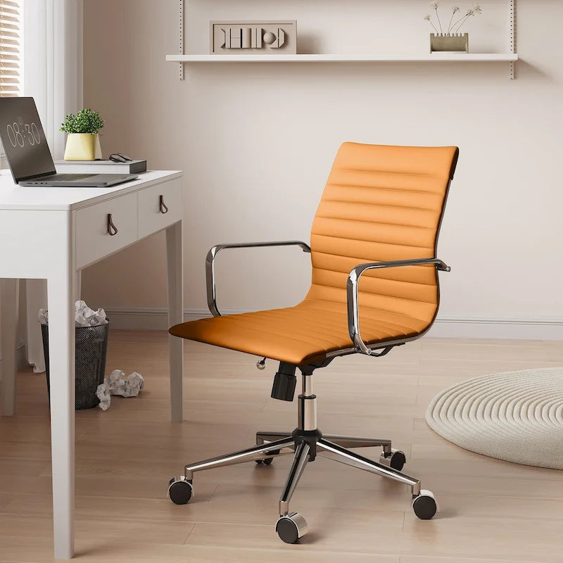 CAROCC Ribbed Computer Office Chair Swivel Lift tilt function Ergonomic Premium Leather Desk Armchair