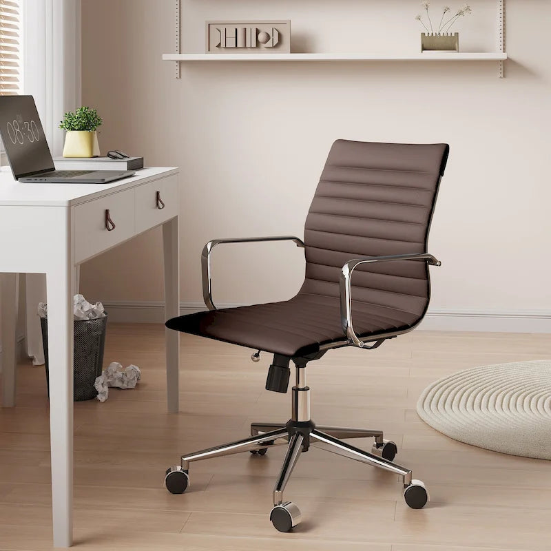 CAROCC Ribbed Computer Office Chair Swivel Lift tilt function Ergonomic Premium Leather Desk Armchair