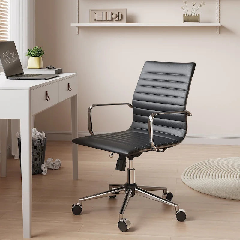 CAROCC Ribbed Computer Office Chair Swivel Lift tilt function Ergonomic Premium Leather Desk Armchair