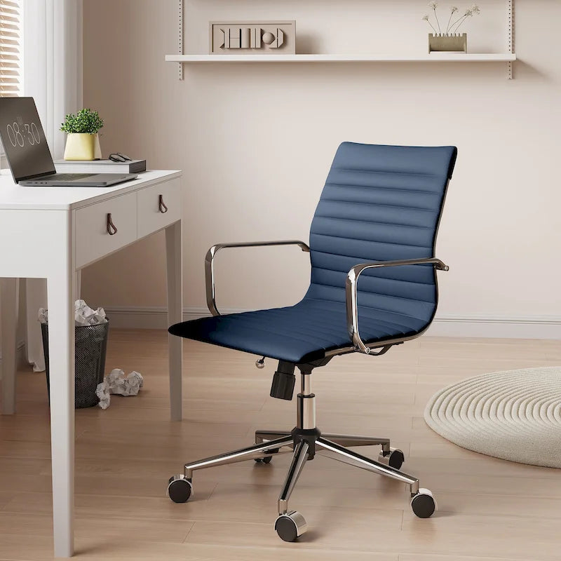 CAROCC Ribbed Computer Office Chair Swivel Lift tilt function Ergonomic Premium Leather Desk Armchair