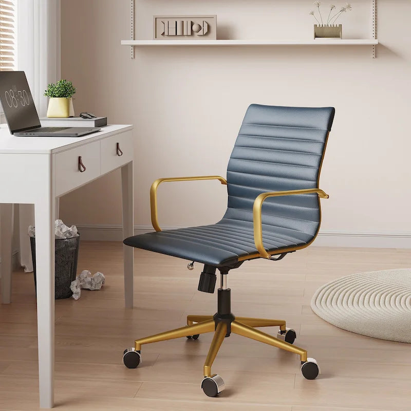CAROCC Ribbed Computer Office Chair Swivel Lift tilt function Ergonomic Premium Leather Desk Armchair