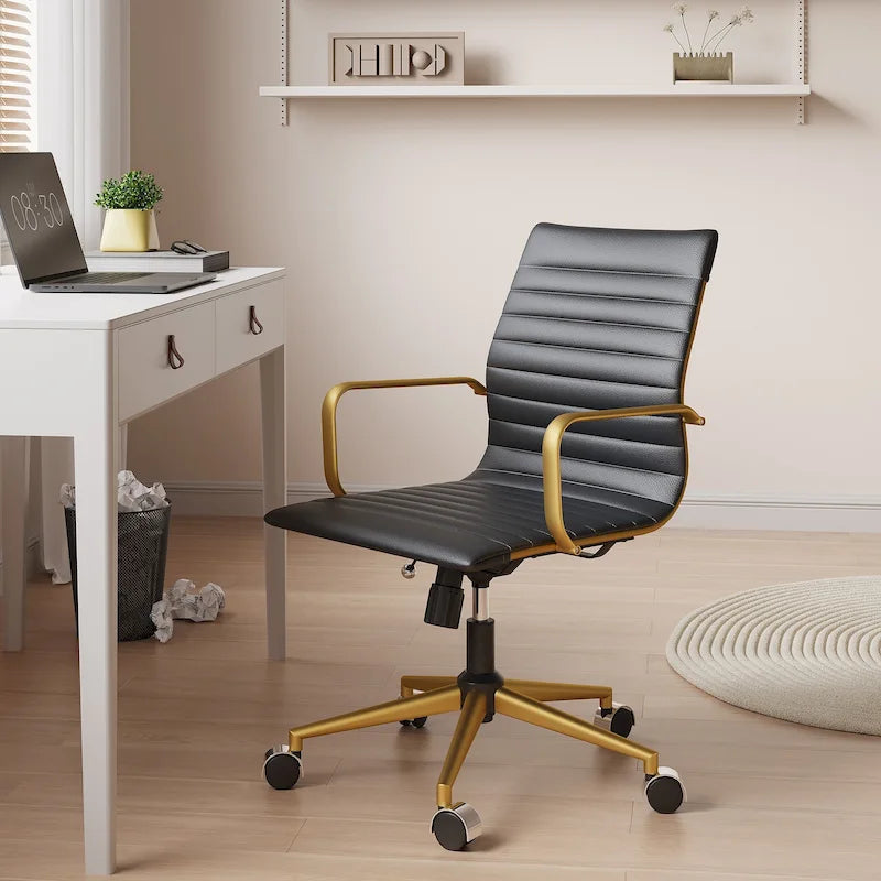 CAROCC Ribbed Computer Office Chair Swivel Lift tilt function Ergonomic Premium Leather Desk Armchair