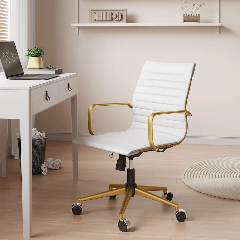 CAROCC Ribbed Computer Office Chair Swivel Lift tilt function Ergonomic Premium Leather Desk Armchair