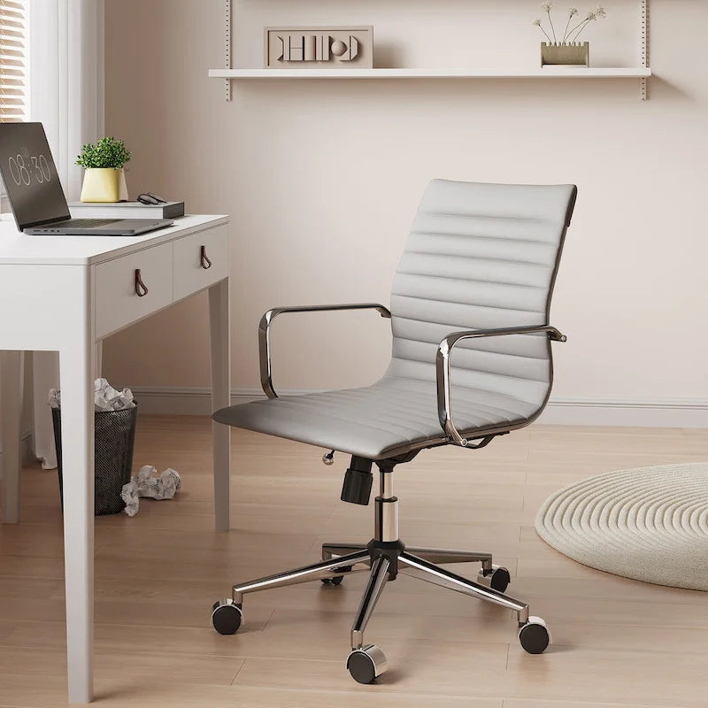 CAROCC Ribbed Computer Office Chair Swivel Lift tilt function Ergonomic Premium Leather Desk Armchair