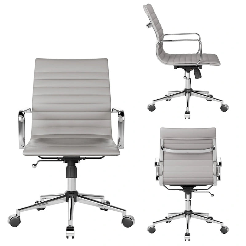 CAROCC Ribbed Computer Office Chair Swivel Lift tilt function Ergonomic Premium Leather Desk Armchair