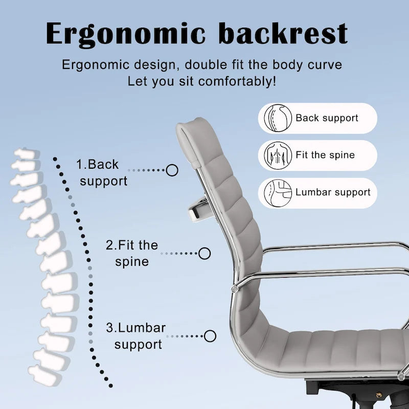 CAROCC Ribbed Computer Office Chair Swivel Lift tilt function Ergonomic Premium Leather Desk Armchair