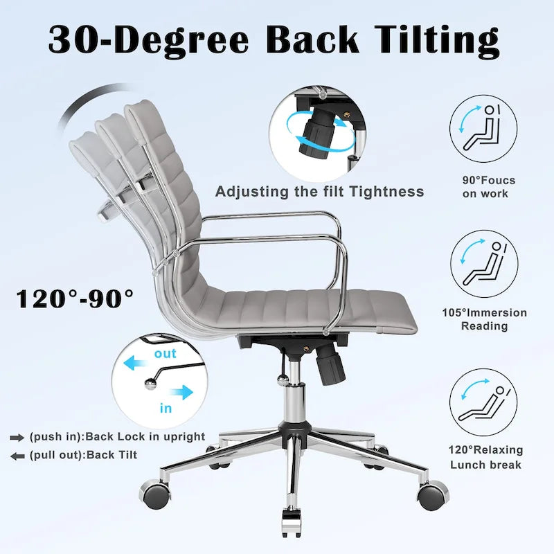 CAROCC Ribbed Computer Office Chair Swivel Lift tilt function Ergonomic Premium Leather Desk Armchair