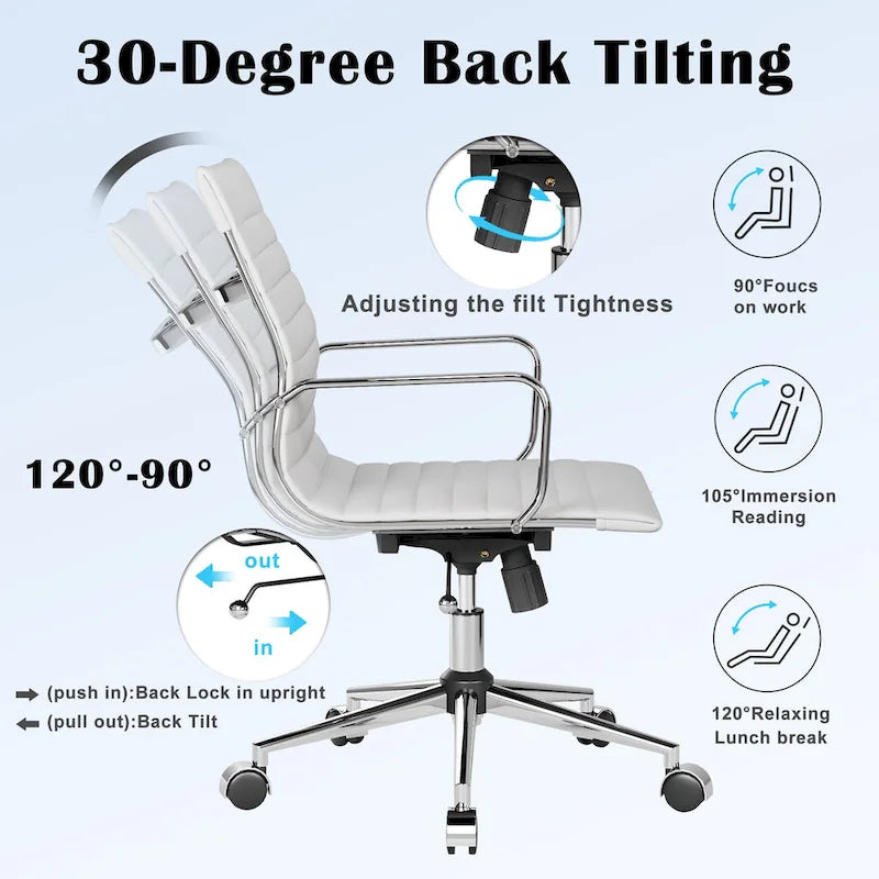 CAROCC Ribbed Computer Office Chair Swivel Lift tilt function Ergonomic Premium Leather Desk Armchair