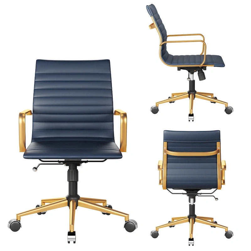 CAROCC Ribbed Computer Office Chair Swivel Lift tilt function Ergonomic Premium Leather Desk Armchair