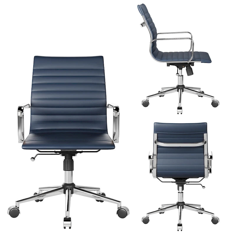 CAROCC Ribbed Computer Office Chair Swivel Lift tilt function Ergonomic Premium Leather Desk Armchair