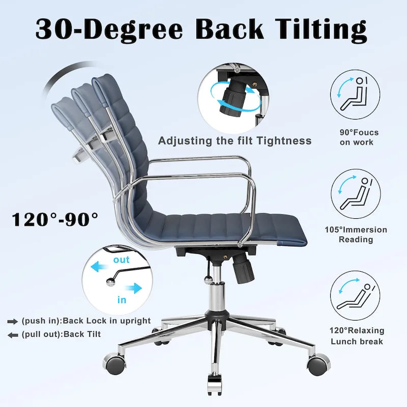 CAROCC Ribbed Computer Office Chair Swivel Lift tilt function Ergonomic Premium Leather Desk Armchair