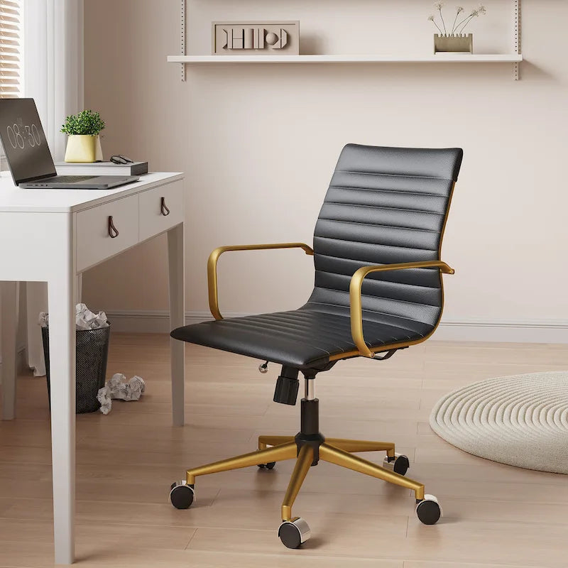 CAROCC Ribbed Computer Office Chair Swivel Lift tilt function Ergonomic Premium Leather Desk Armchair