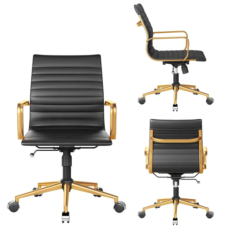 CAROCC Ribbed Computer Office Chair Swivel Lift tilt function Ergonomic Premium Leather Desk Armchair