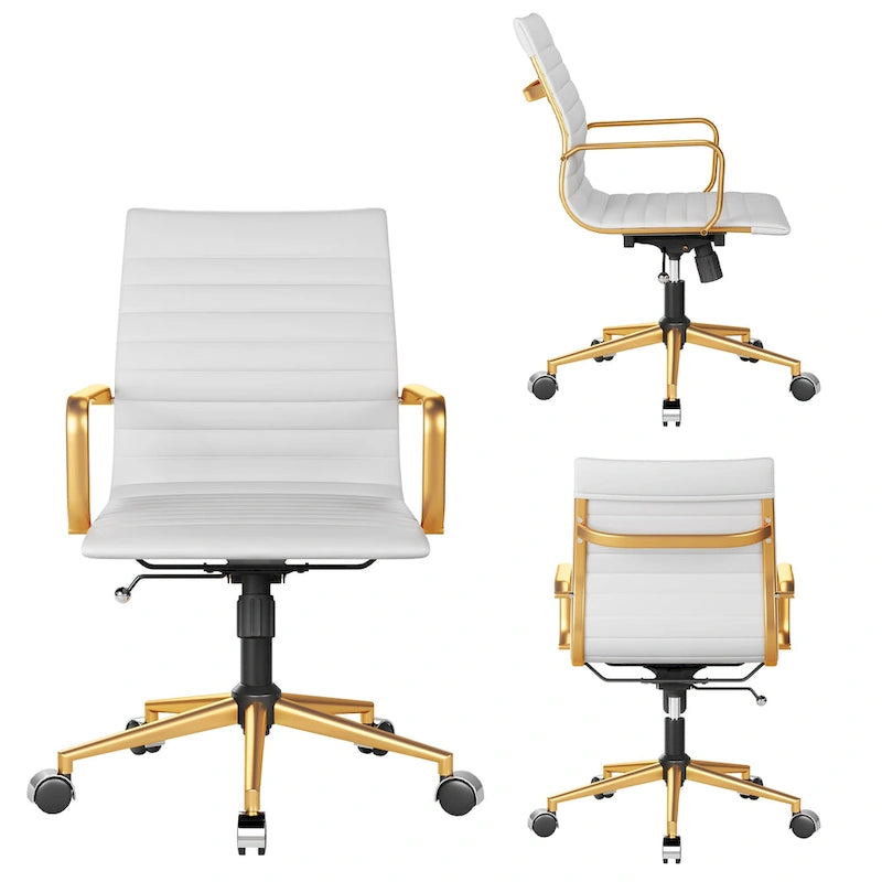 CAROCC Ribbed Computer Office Chair Swivel Lift tilt function Ergonomic Premium Leather Desk Armchair
