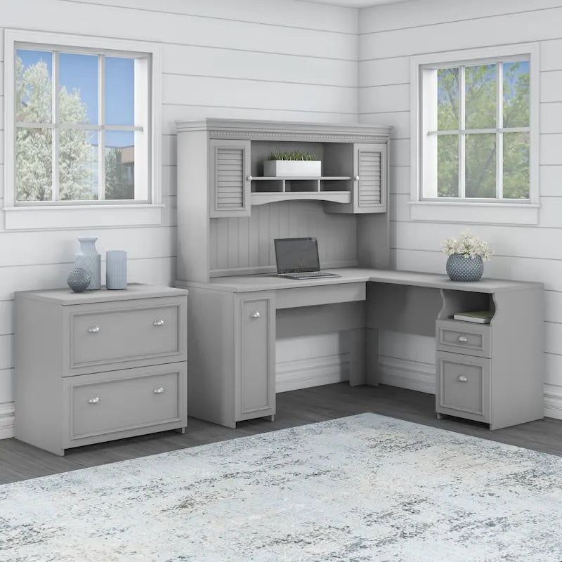 Fairview L Shaped Desk with Hutch and File Cabinet by Bush Furniture