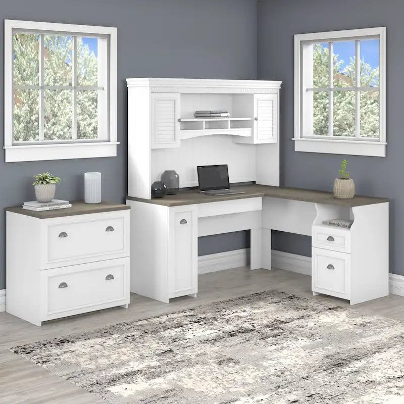Fairview L Shaped Desk with Hutch and File Cabinet by Bush Furniture