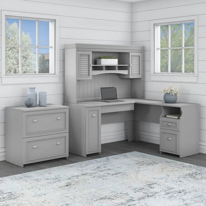 Fairview L Shaped Desk with Hutch and File Cabinet by Bush Furniture