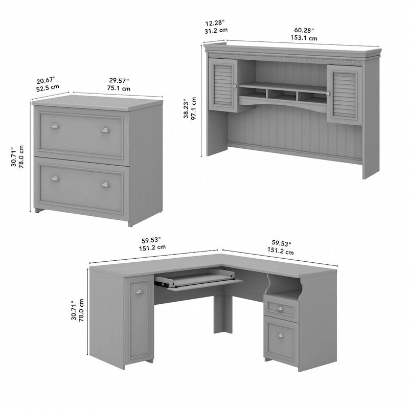 Fairview L Shaped Desk with Hutch and File Cabinet by Bush Furniture