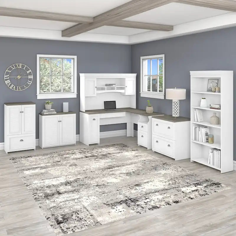 Fairview L Shaped Desk with Hutch and File Cabinet by Bush Furniture
