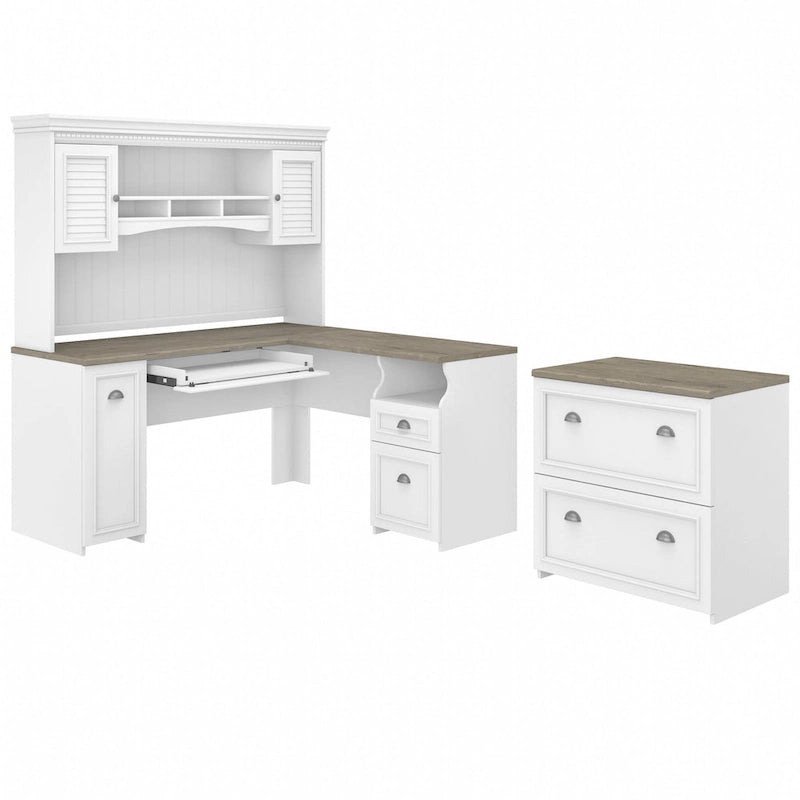 Fairview L Shaped Desk with Hutch and File Cabinet by Bush Furniture