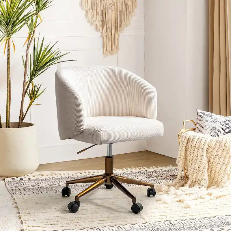 Astore Modern Corduroy Ergonomic Barrel Swivel Office Chair with Height-Adjustable by HULALA HOME