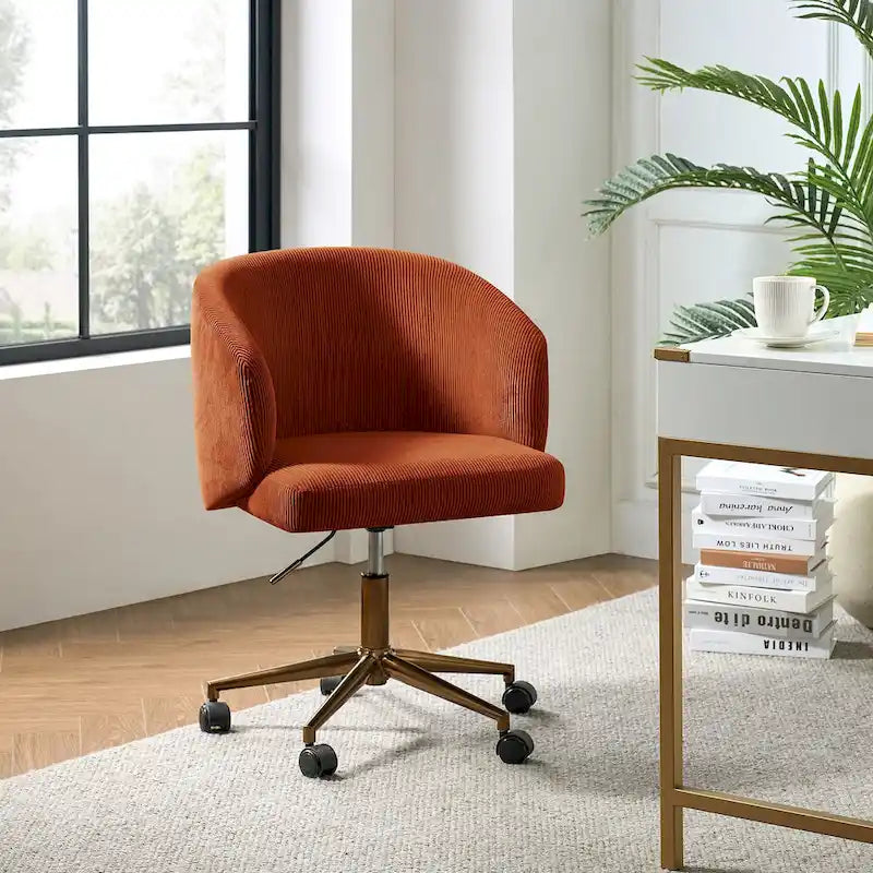 Astore Modern Corduroy Ergonomic Barrel Swivel Office Chair with Height-Adjustable by HULALA HOME