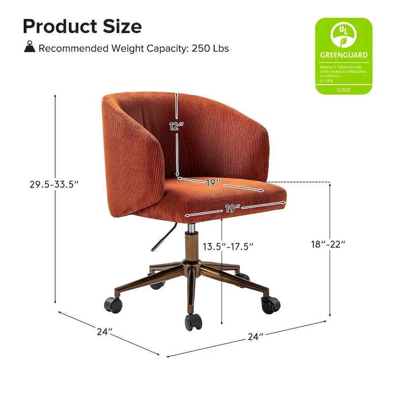 Astore Modern Corduroy Ergonomic Barrel Swivel Office Chair with Height-Adjustable by HULALA HOME