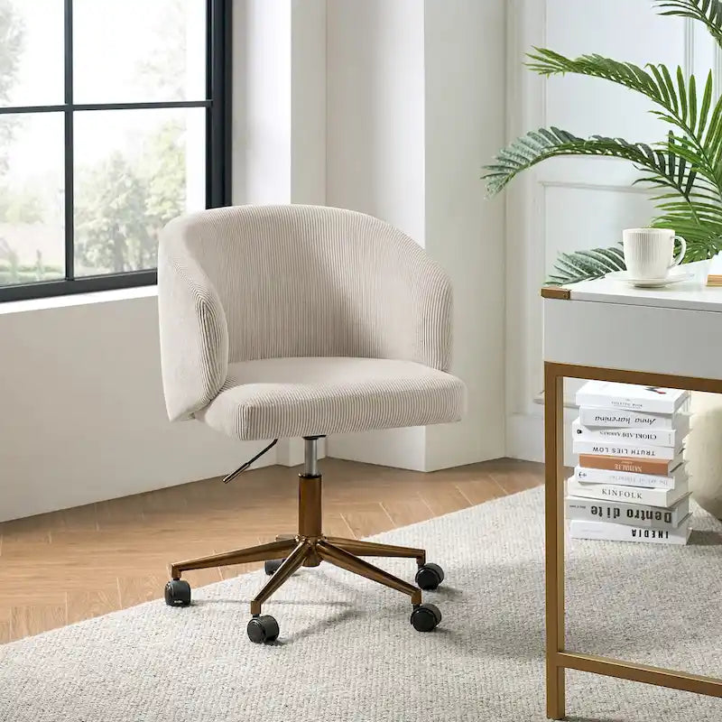 Astore Modern Corduroy Ergonomic Barrel Swivel Office Chair with Height-Adjustable by HULALA HOME