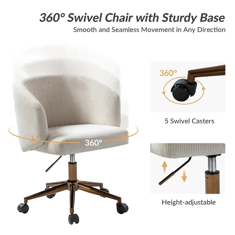 Astore Modern Corduroy Ergonomic Barrel Swivel Office Chair with Height-Adjustable by HULALA HOME