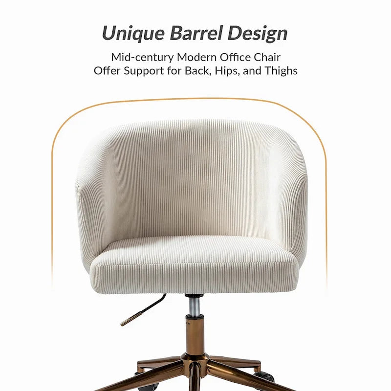 Astore Modern Corduroy Ergonomic Barrel Swivel Office Chair with Height-Adjustable by HULALA HOME