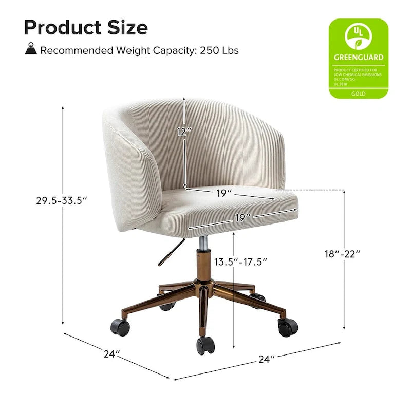 Astore Modern Corduroy Ergonomic Barrel Swivel Office Chair with Height-Adjustable by HULALA HOME