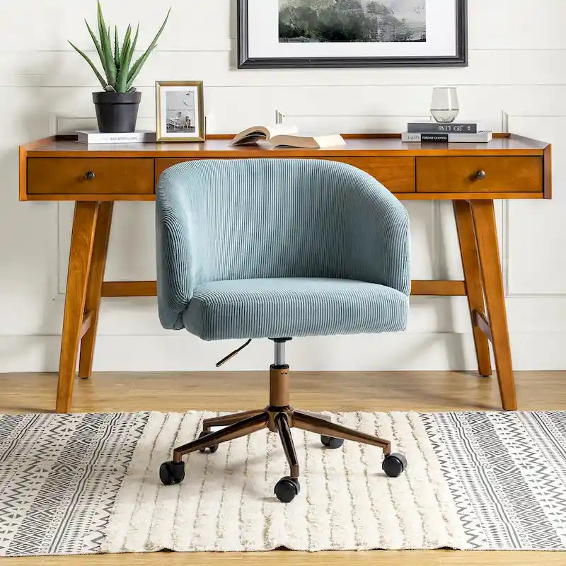 Astore Modern Corduroy Ergonomic Barrel Swivel Office Chair with Height-Adjustable by HULALA HOME