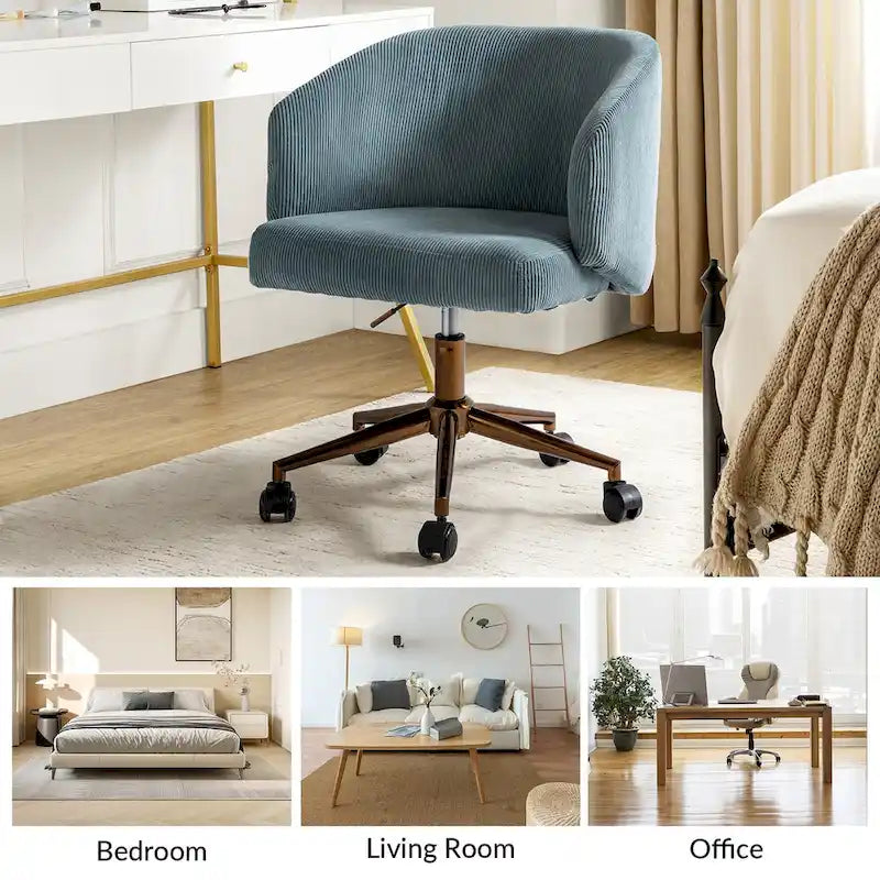 Astore Modern Corduroy Ergonomic Barrel Swivel Office Chair with Height-Adjustable by HULALA HOME