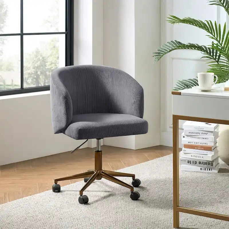Astore Modern Corduroy Ergonomic Barrel Swivel Office Chair with Height-Adjustable by HULALA HOME