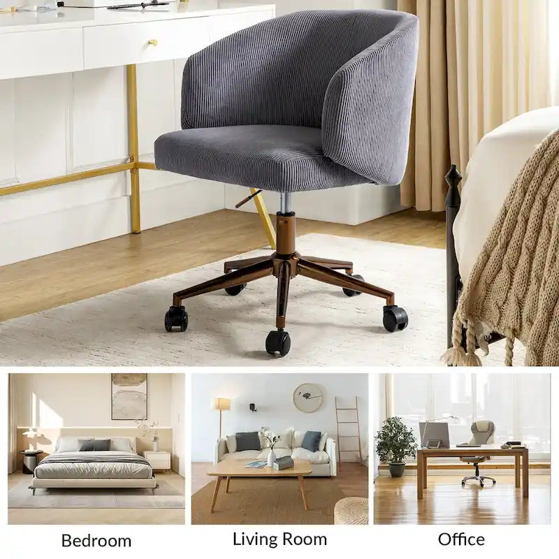 Astore Modern Corduroy Ergonomic Barrel Swivel Office Chair with Height-Adjustable by HULALA HOME
