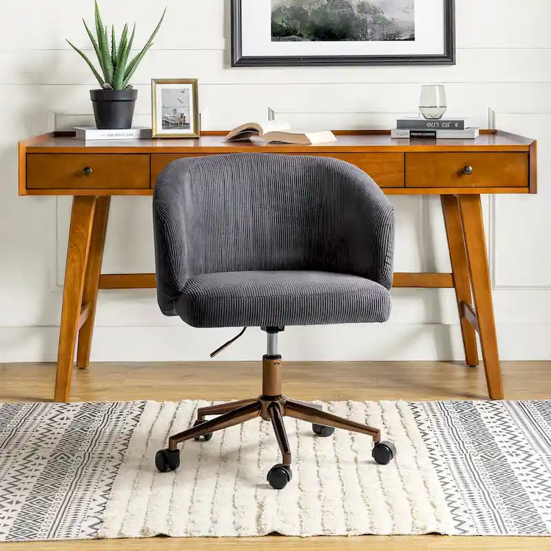 Astore Modern Corduroy Ergonomic Barrel Swivel Office Chair with Height-Adjustable by HULALA HOME