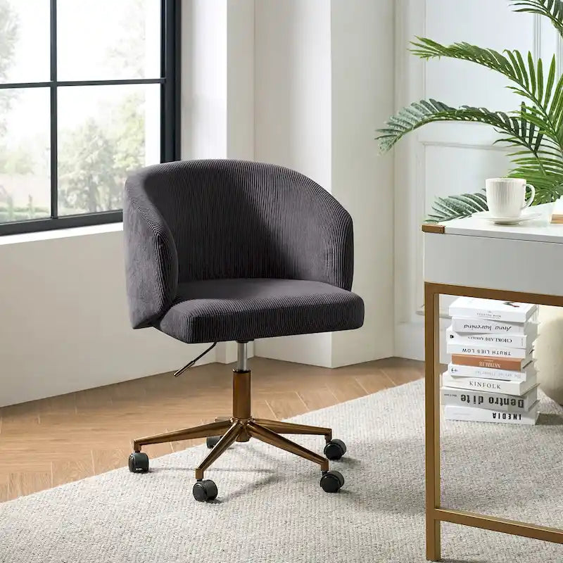 Astore Modern Corduroy Ergonomic Barrel Swivel Office Chair with Height-Adjustable by HULALA HOME