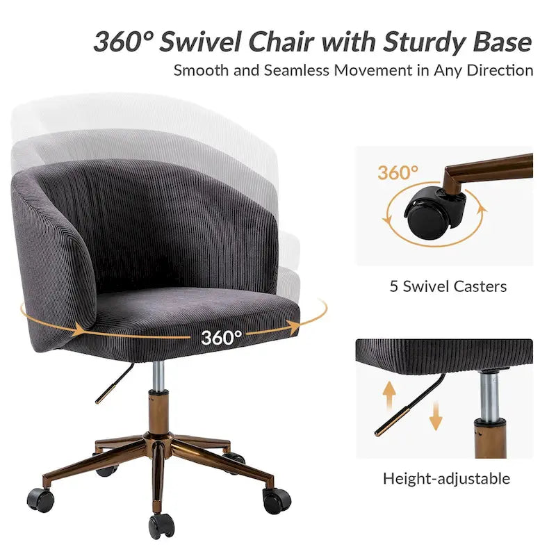 Astore Modern Corduroy Ergonomic Barrel Swivel Office Chair with Height-Adjustable by HULALA HOME