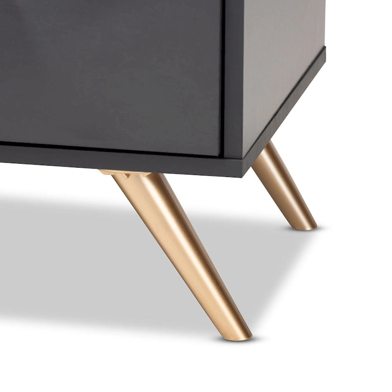Kelson Modern Dark Grey and Gold Finished Wood 2-Drawer Nightstand
