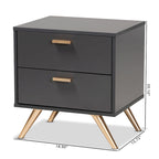 Kelson Modern Dark Grey and Gold Finished Wood 2-Drawer Nightstand