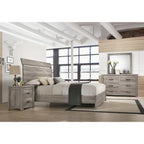 Roundhill Furniture Floren Contemporary Weathered Gray Wood Bedroom Set, Panel Bed, Dresser, Mirror, Nightstand, Chest