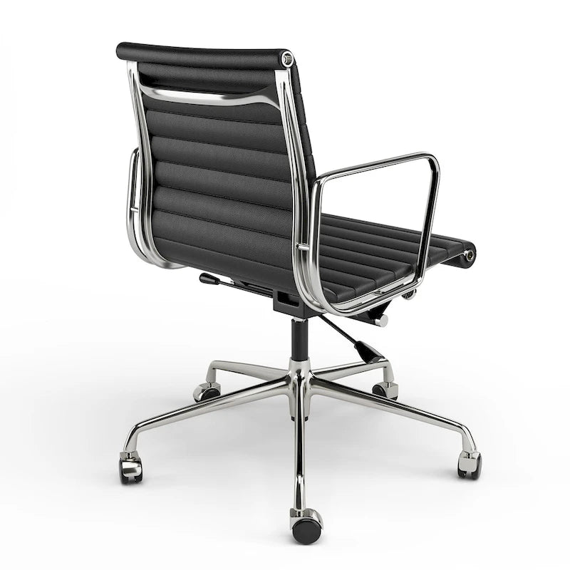 Low Back Genuine Leather Ergonomic Computer Ribbed Office Chair - N/A