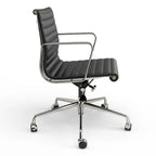 Low Back Genuine Leather Ergonomic Computer Ribbed Office Chair - N/A