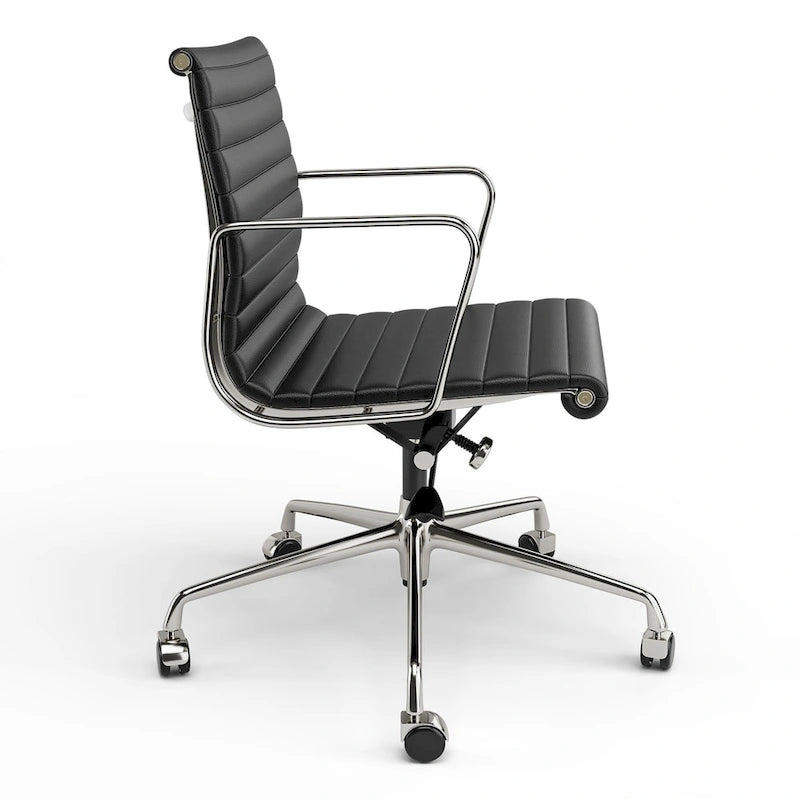 Low Back Genuine Leather Ergonomic Computer Ribbed Office Chair - N/A