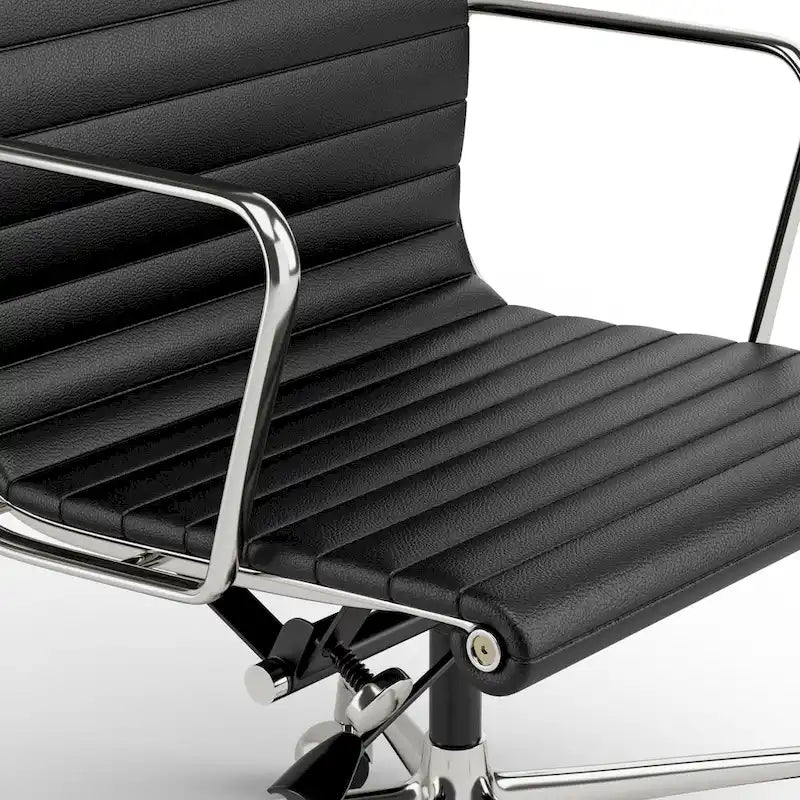 Low Back Genuine Leather Ergonomic Computer Ribbed Office Chair - N/A