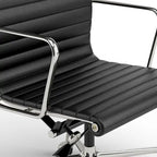 Low Back Genuine Leather Ergonomic Computer Ribbed Office Chair - N/A
